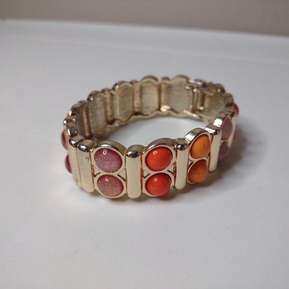 6.75 Inch Orange And Pink Hinged Bracelet - Picture 3 of 7